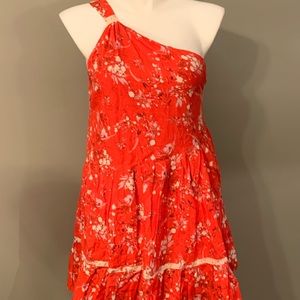 Free People Red Floral One-Shoulder Asymmetrical Dress